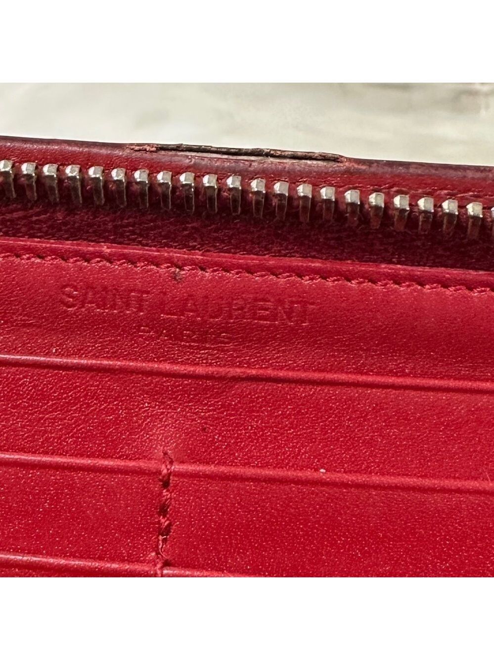 SAINT LAURENT PARIS RED LEATHER ZIP AROUND LONG WALLET YSL ITALIAN DESIGNER - Picture 16 of 16
